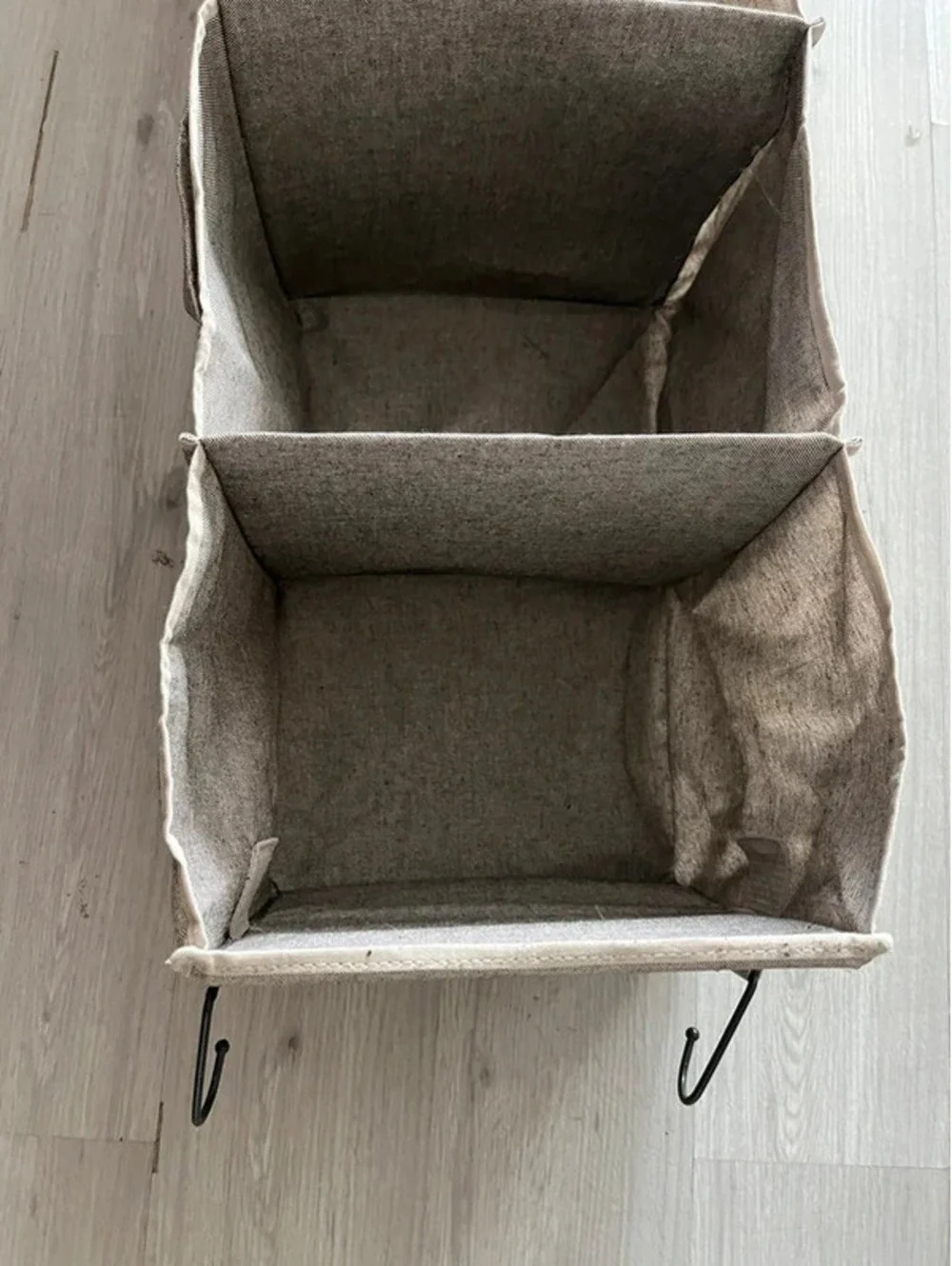 Beige long fabric hanging organizer storage with pockets